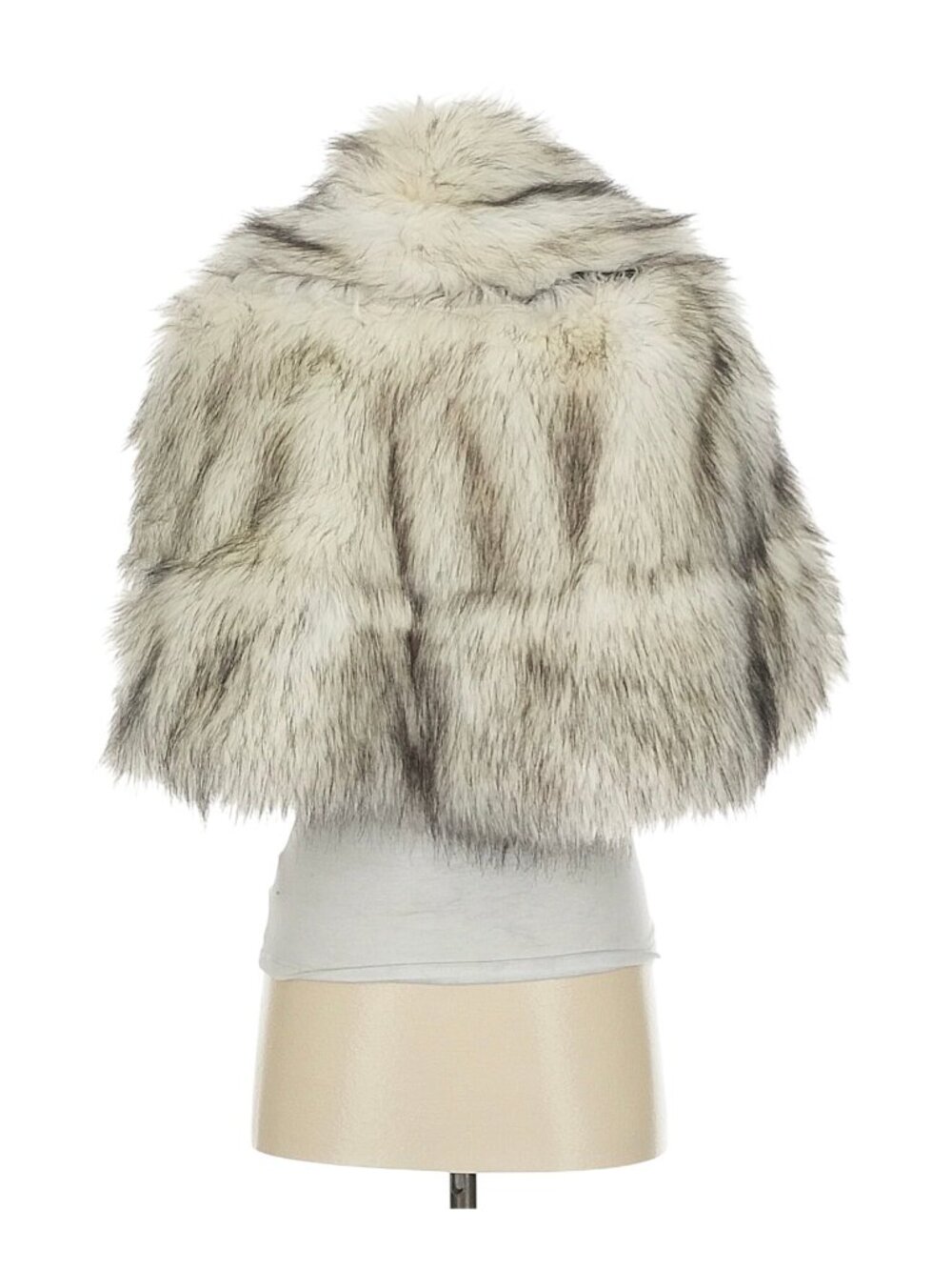 Vintage Juicy Couture Plush Faux Fur White Gray Shawl Plunge Collar Wrap S Y2K G - Picture 4 of 7